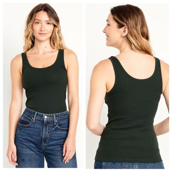 Ribbed Tank Top Black Small Slim Fit Stretch Basic Minimalist - Picture 1 of 7